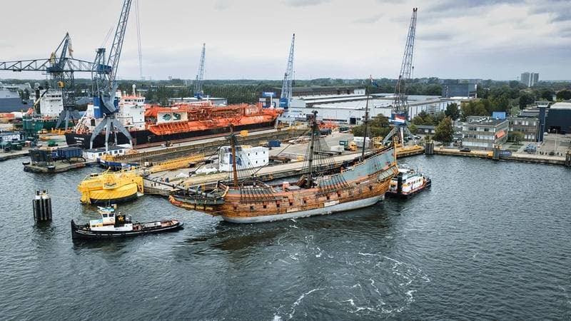 Batavia Replica Arrives at Damen Shiprepair Amsterdam for Preservation