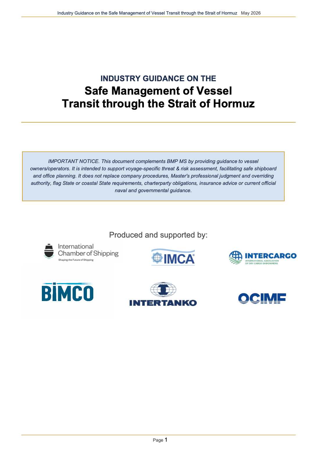 New Guidance Issued for Safe Vessel Transit Through Strait of Hormuz