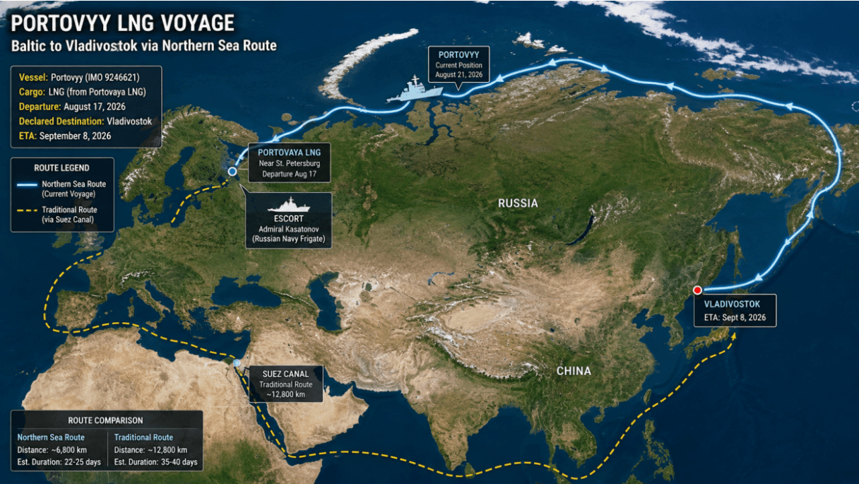 Russian LNG Tanker Portovyy Navigates Northern Sea Route with Naval Escort