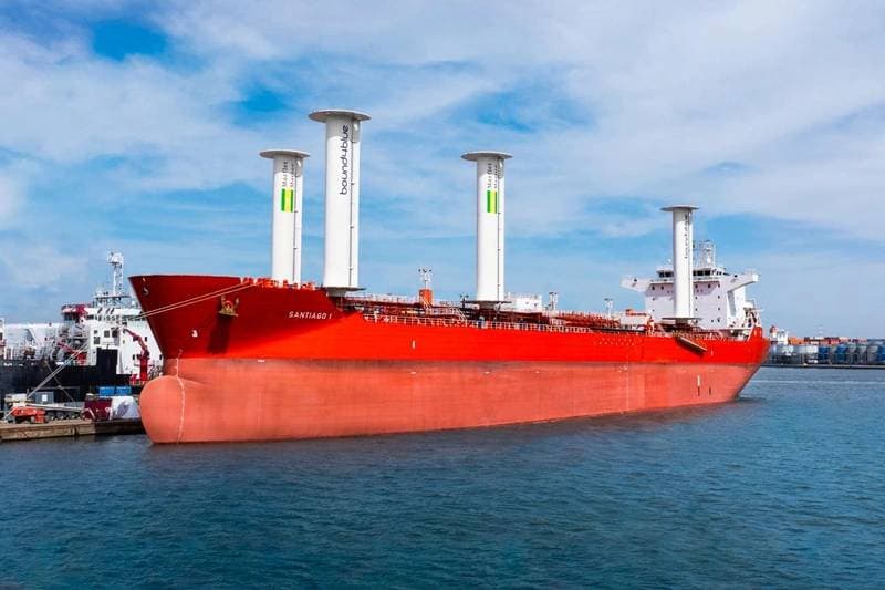 Marflet Marine Tanker Equipped with Four eSAIL Suction Sails for Wind Propulsion