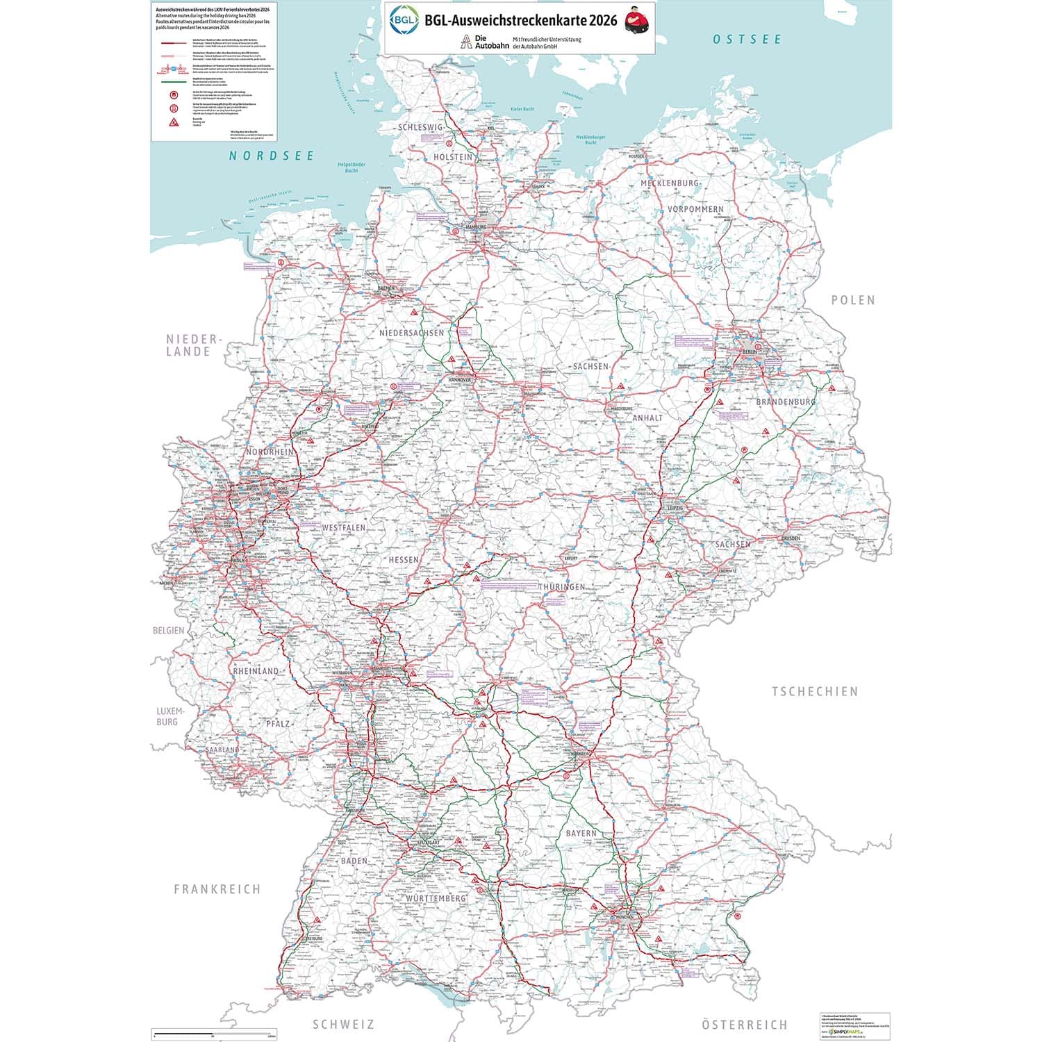 German Logistics Association Publishes Summer Driving Ban Rerouting Map for Trucks