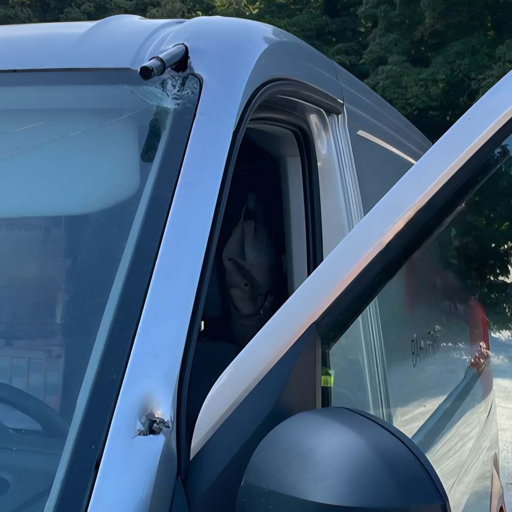 Tools Fall From Truck, Puncture Van on German Highway